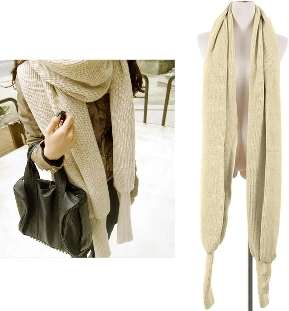 Knitted Wrap Scarf Fall Winter Crochet Sweater Scarf with Sleeves Multi-Use Sweater Cape Shawl with Sleeves