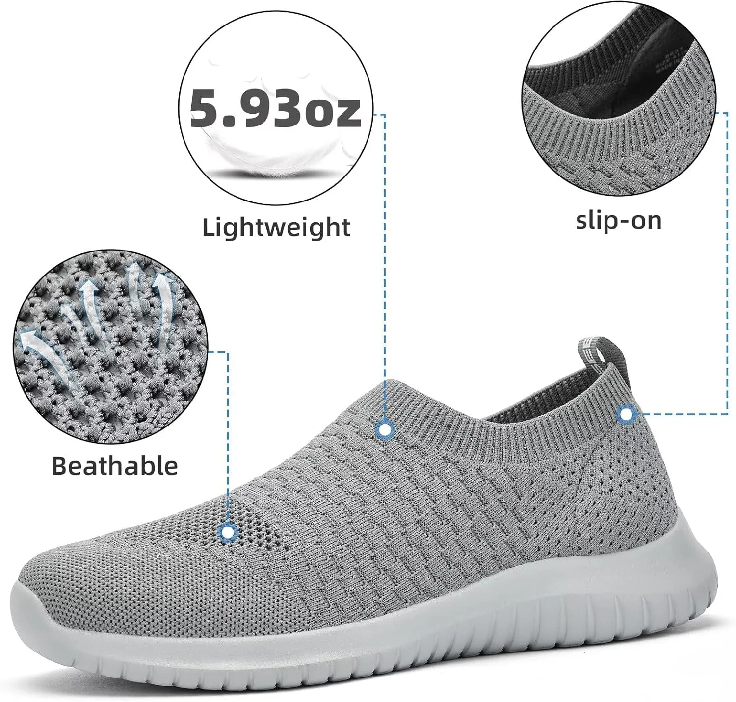 konhill Men's Athletic Walking Shoes - Lightweight Casual Knit Slip on Sneakers