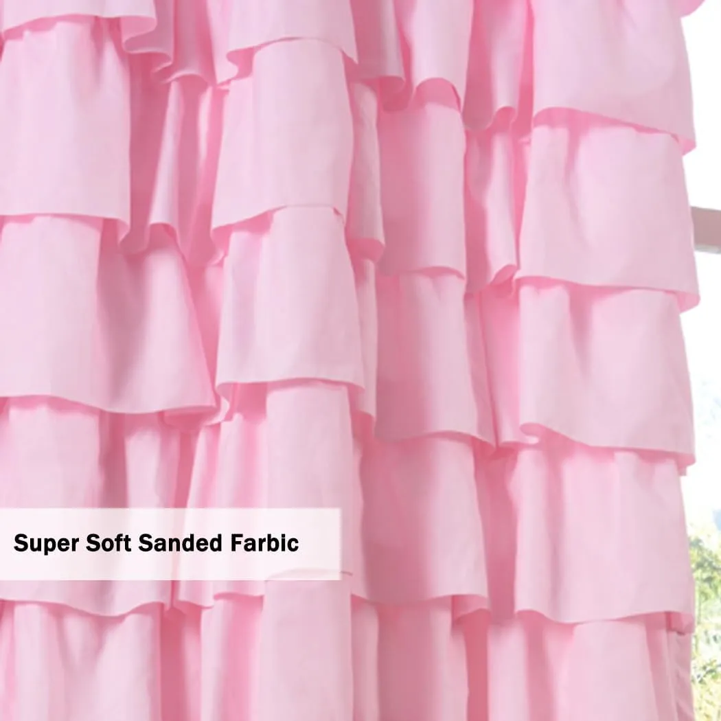 Kotile Pink Ruffle Curtain 80 Inches Long for Girls Bedroom 1 Panel Country Rustic Farmhouse Boho Ruffled Curtain, Rod Pocket Light Filtering Privacy Shabby Chic Coquette Window Drape, 52 x 80 Inch