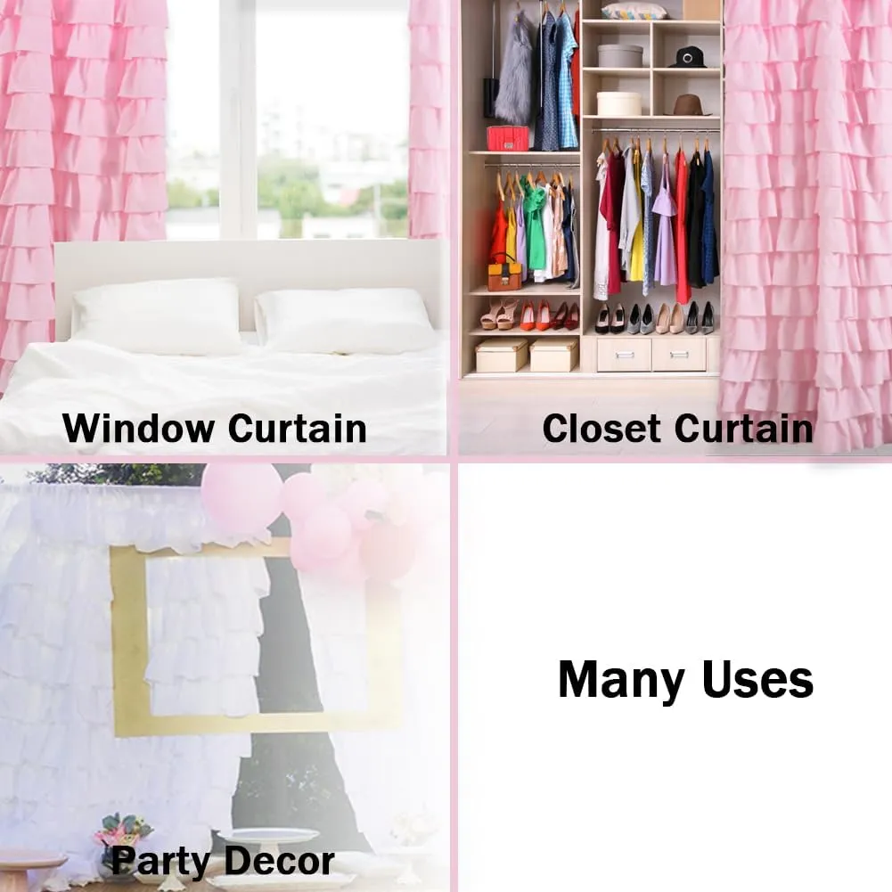 Kotile Pink Ruffle Curtain 80 Inches Long for Girls Bedroom 1 Panel Country Rustic Farmhouse Boho Ruffled Curtain, Rod Pocket Light Filtering Privacy Shabby Chic Coquette Window Drape, 52 x 80 Inch