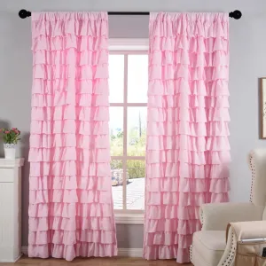 Kotile Pink Ruffle Curtain 80 Inches Long for Girls Bedroom 1 Panel Country Rustic Farmhouse Boho Ruffled Curtain, Rod Pocket Light Filtering Privacy Shabby Chic Coquette Window Drape, 52 x 80 Inch