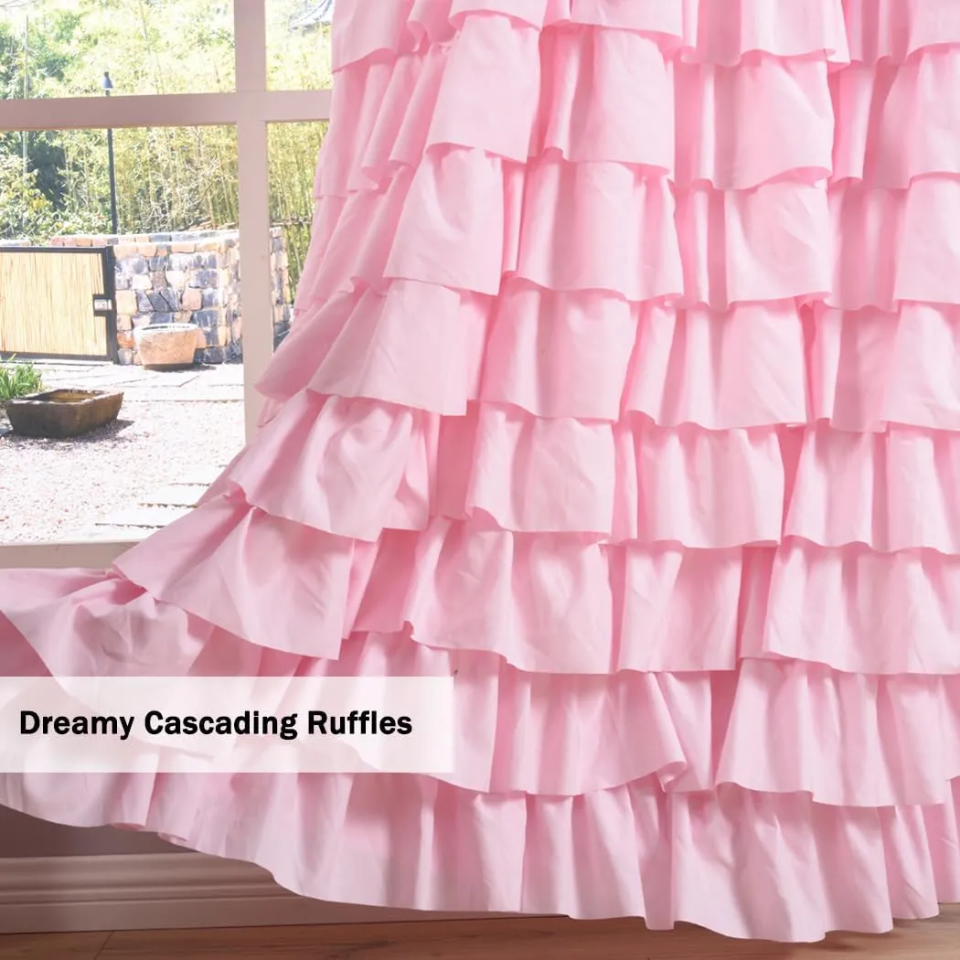 Kotile Pink Ruffle Curtain 80 Inches Long for Girls Bedroom 1 Panel Country Rustic Farmhouse Boho Ruffled Curtain, Rod Pocket Light Filtering Privacy Shabby Chic Coquette Window Drape, 52 x 80 Inch
