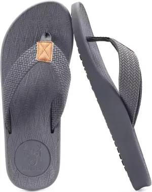 KuaiLu Mens Flip Flops Arch Support Comfortable Summer Beach Thong Sandals Yoga Foam Cushion Slip on Slippers