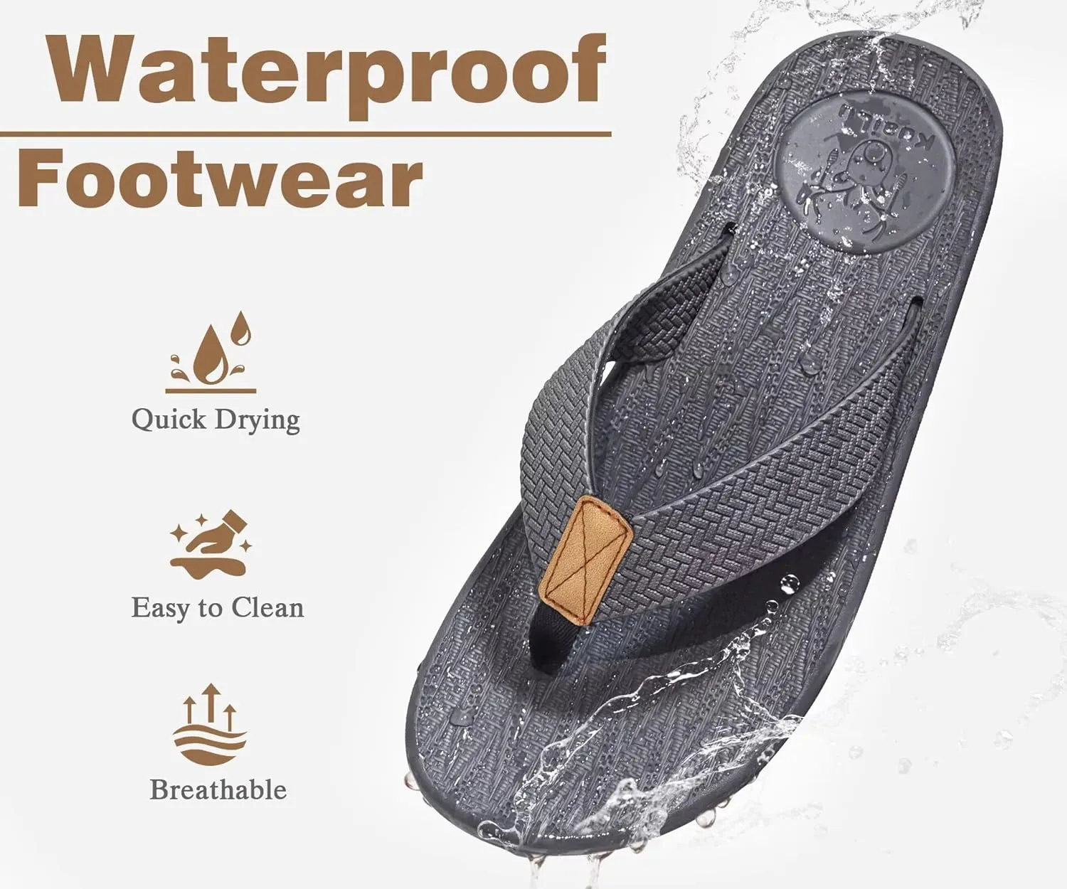 KuaiLu Mens Flip Flops Arch Support Comfortable Summer Beach Thong Sandals Yoga Foam Cushion Slip on Slippers