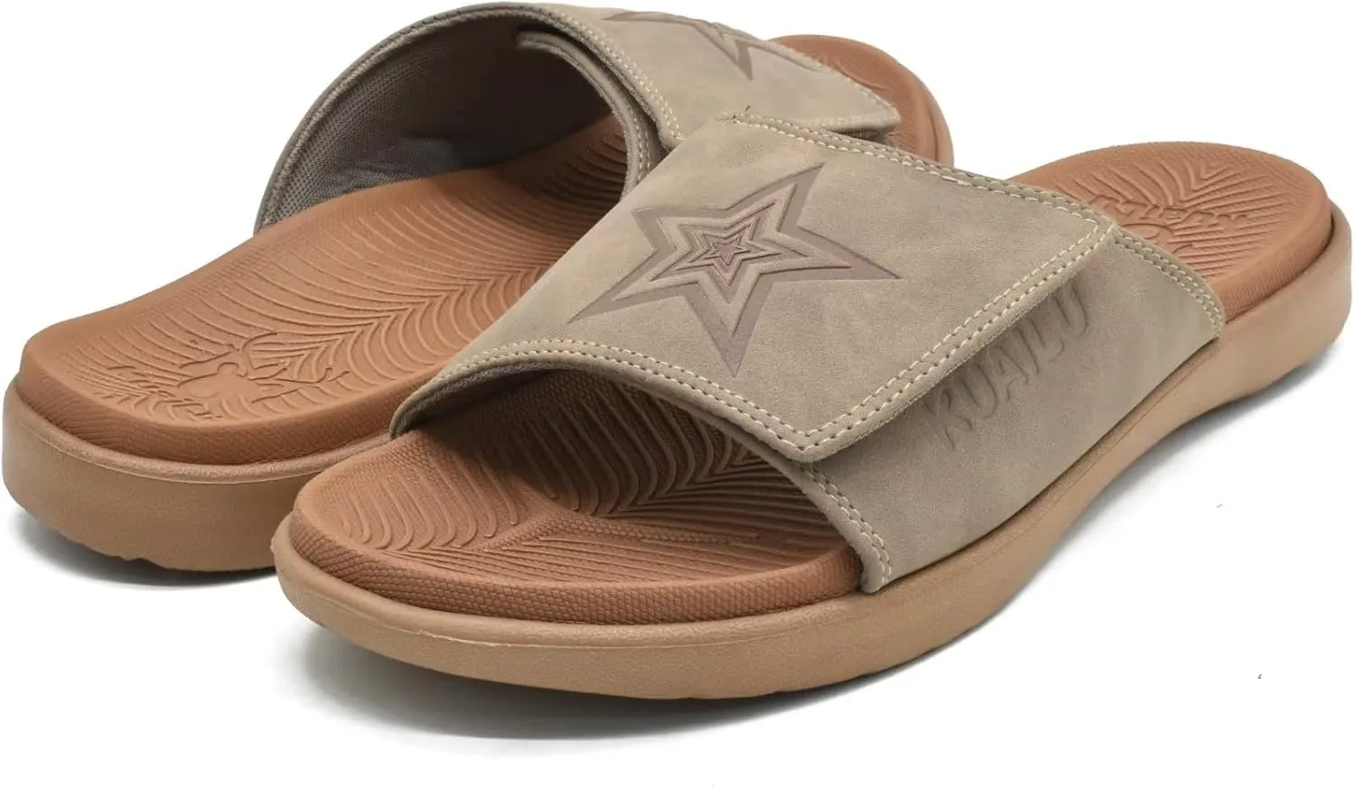 KuaiLu Mens Slides Soft Cushion Sport Sandals with Plantar Fasciitis Arch Support Adjustable Open Toe Summer Slippers Slip on Indoor Outdoor Size 7-15