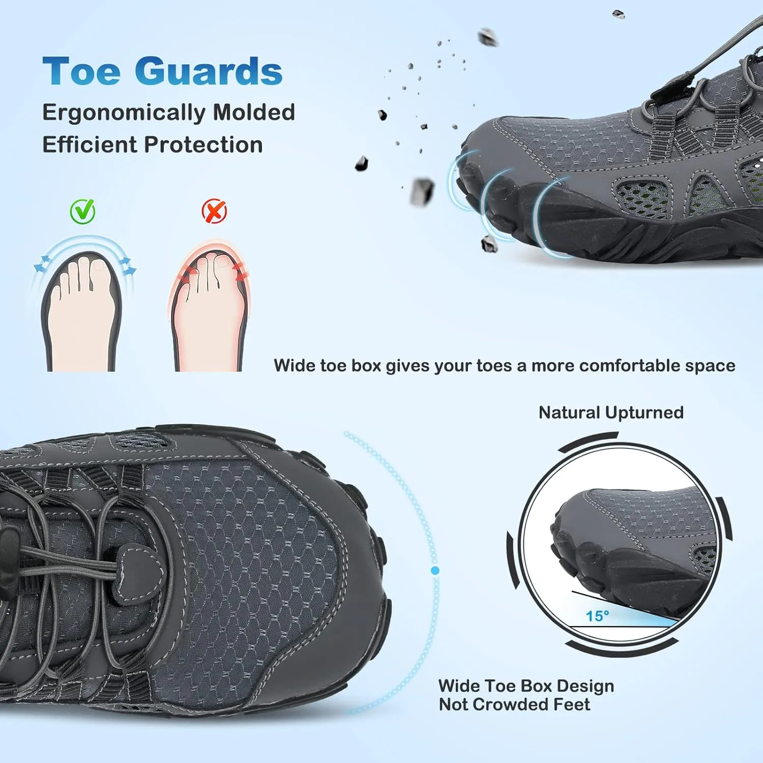 L-RUN Barefoot Water Shoes Women Mens Aqua Sock Athletic Hiking Water Sports Shoes for Swim Beach Pool Sand Diving Walking