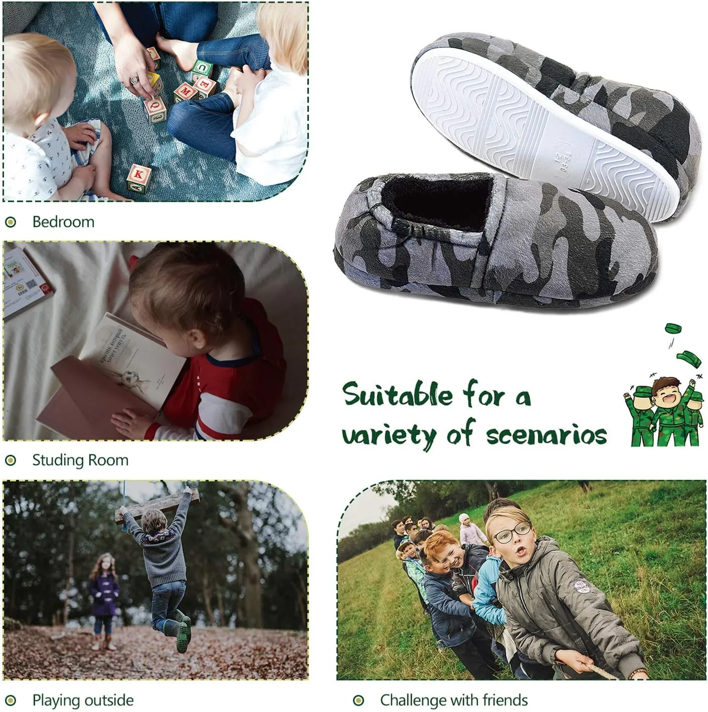 LA PLAGE Boys House Slippers with Cozy Memory Foam Slip On Camo House Shoes, Breathable Indoor Outdoor Warm Winter Home Slippers for Little Big Kids