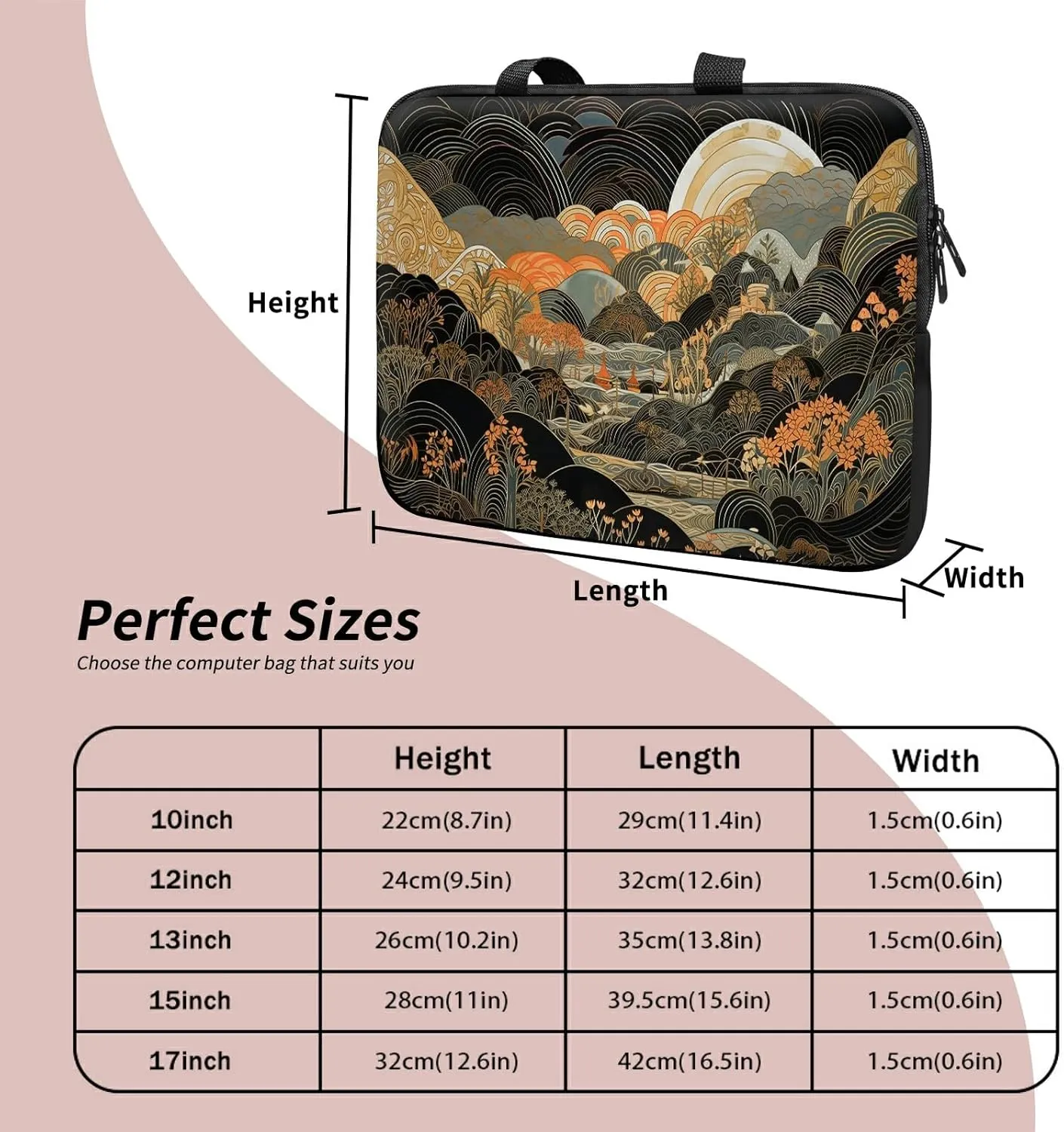 Laptop Sleeve Case Bag 13 inch, Japanese Abstract Art Slim Carrying Case Durable Handbag Travel Laptop Bag for 13 inch MacBook Air M3/M2/Pro M2/ 13" iPad Pro/Air M4/M2 2024