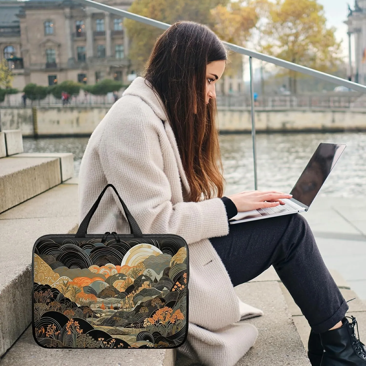 Laptop Sleeve Case Bag 13 inch, Japanese Abstract Art Slim Carrying Case Durable Handbag Travel Laptop Bag for 13 inch MacBook Air M3/M2/Pro M2/ 13" iPad Pro/Air M4/M2 2024