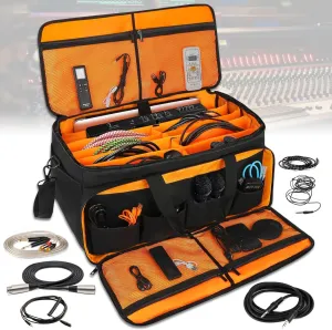 Large DJ Cable File Bag for Musicians Heavy Duty - Padded 17" Laptop Sleeve, Durable Gig Bag DJ Bag with Dividers for Gear Audio Lighting Camera Wires Mics Cords Pedals
