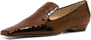 LEHOOR Women Patent Loafers Flats Square Toe Crocodile Dress Shoes Slip On 1 inch Flat Heel Loafer Shoes Crocodile Animal Print Fashion Office Work Loafers Formal Business Casual 4-11 M US