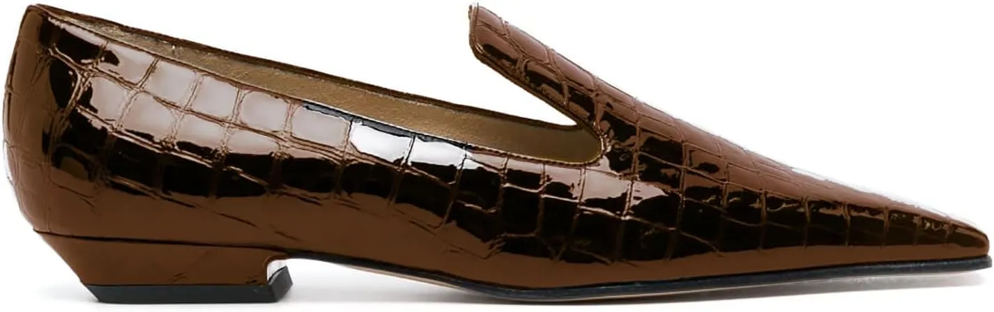 LEHOOR Women Patent Loafers Flats Square Toe Crocodile Dress Shoes Slip On 1 inch Flat Heel Loafer Shoes Crocodile Animal Print Fashion Office Work Loafers Formal Business Casual 4-11 M US