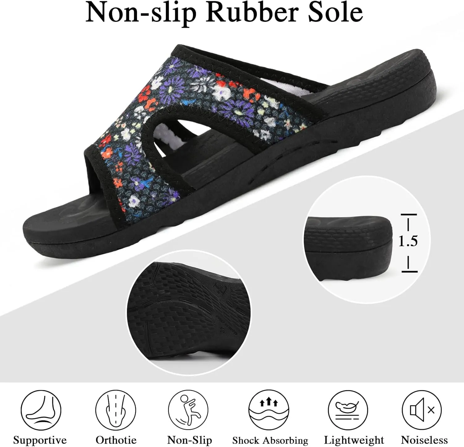 LeIsfIt Womens Slide Sandals Arch Support Slides Slip on Plantar Fasciitis Sandals Ladies Yoga Mat Thick Cushion Slipper Slides for Indoor Outdoor