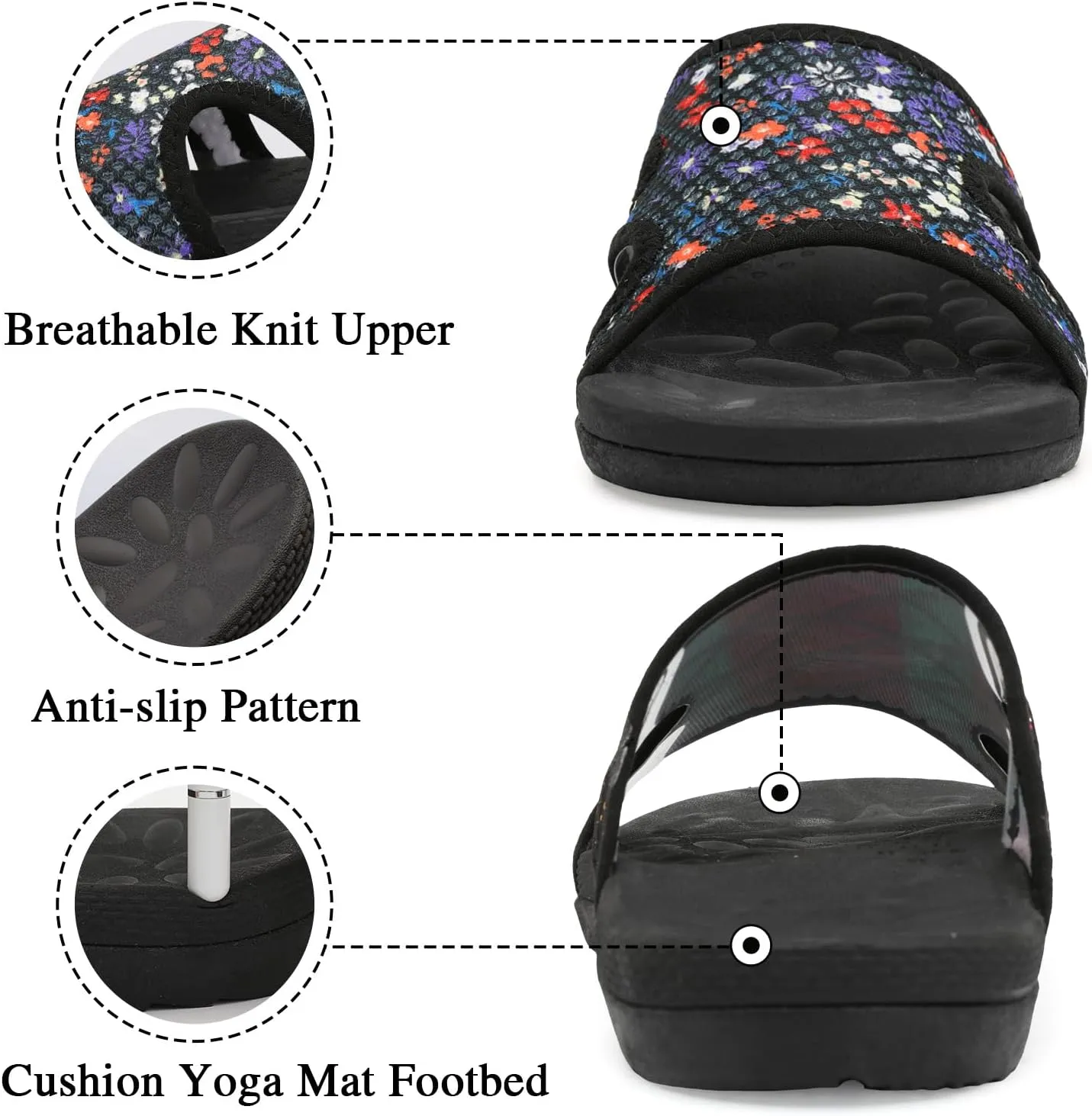 LeIsfIt Womens Slide Sandals Arch Support Slides Slip on Plantar Fasciitis Sandals Ladies Yoga Mat Thick Cushion Slipper Slides for Indoor Outdoor