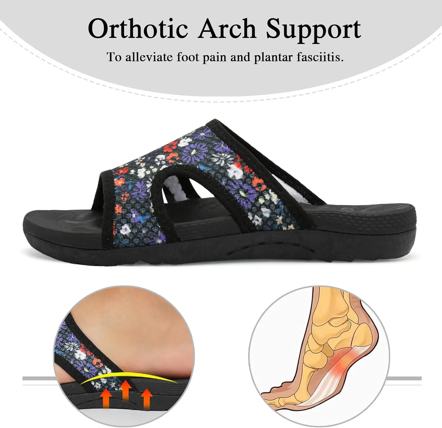 LeIsfIt Womens Slide Sandals Arch Support Slides Slip on Plantar Fasciitis Sandals Ladies Yoga Mat Thick Cushion Slipper Slides for Indoor Outdoor