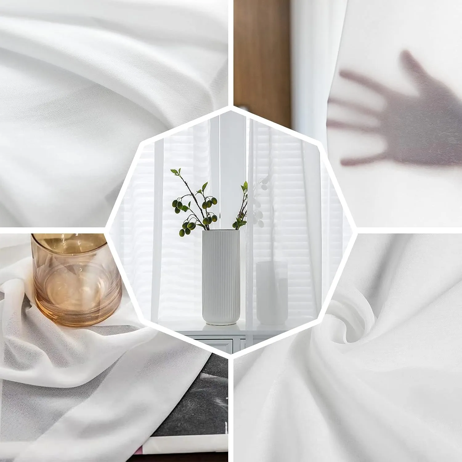 Lemon Leaves Garland Sheer Curtains 54 Inch Length 2 Panels Set for Living Room/Bedroom, Farmhouse Checkered Bow Grey Wooden Semi Curtain Sheers Drapes Rod Pocket Curtains Window Treatment 52''x54''x2