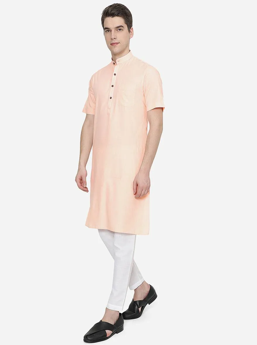 Light Orange Solid Regular Fit Modi Kurta | JadeBlue