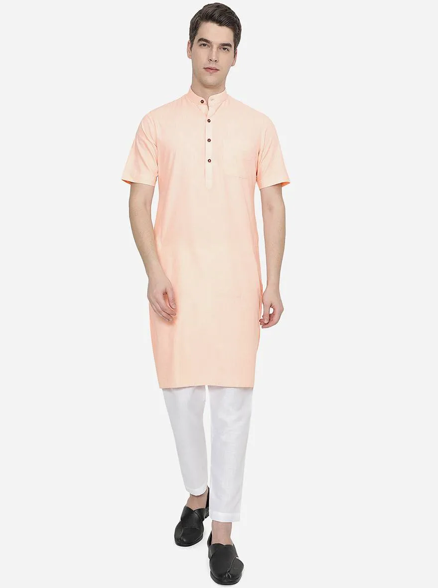 Light Orange Solid Regular Fit Modi Kurta | JadeBlue