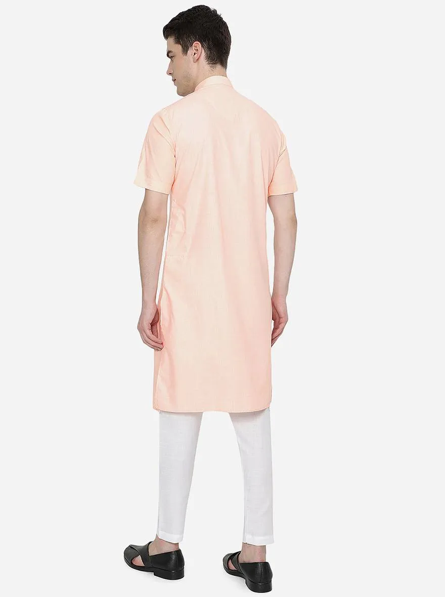 Light Orange Solid Regular Fit Modi Kurta | JadeBlue