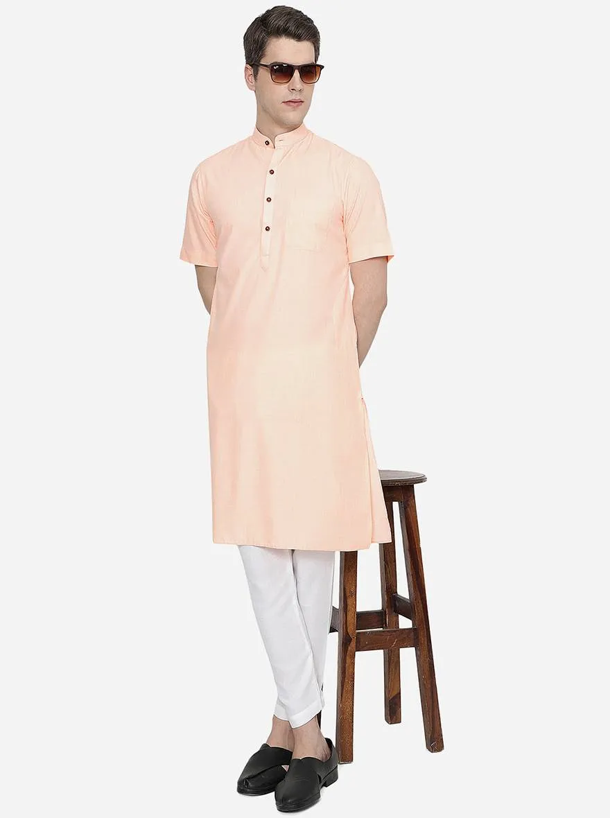 Light Orange Solid Regular Fit Modi Kurta | JadeBlue