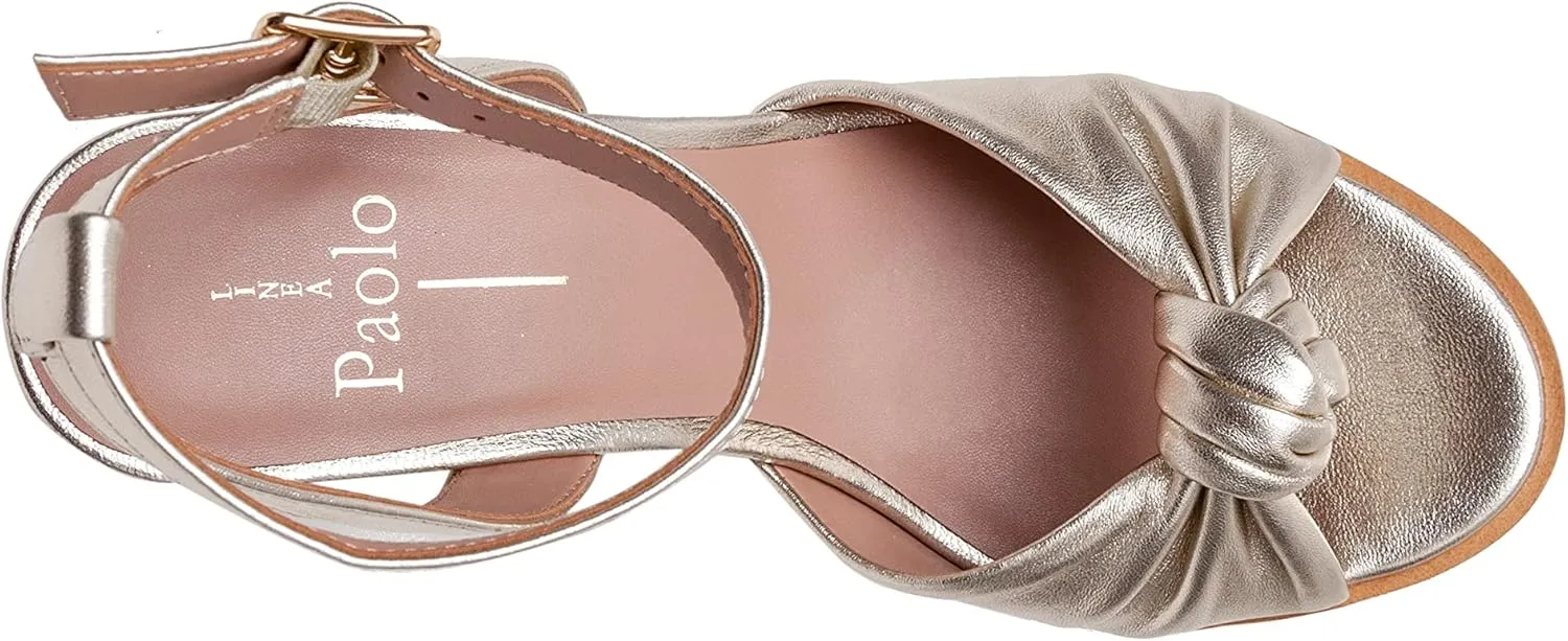 Linea Paolo - ELIANA - Womens Glam Twisted Bow Leather High Heel Wedge Sandals