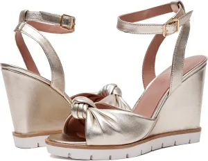 Linea Paolo - ELIANA - Womens Glam Twisted Bow Leather High Heel Wedge Sandals