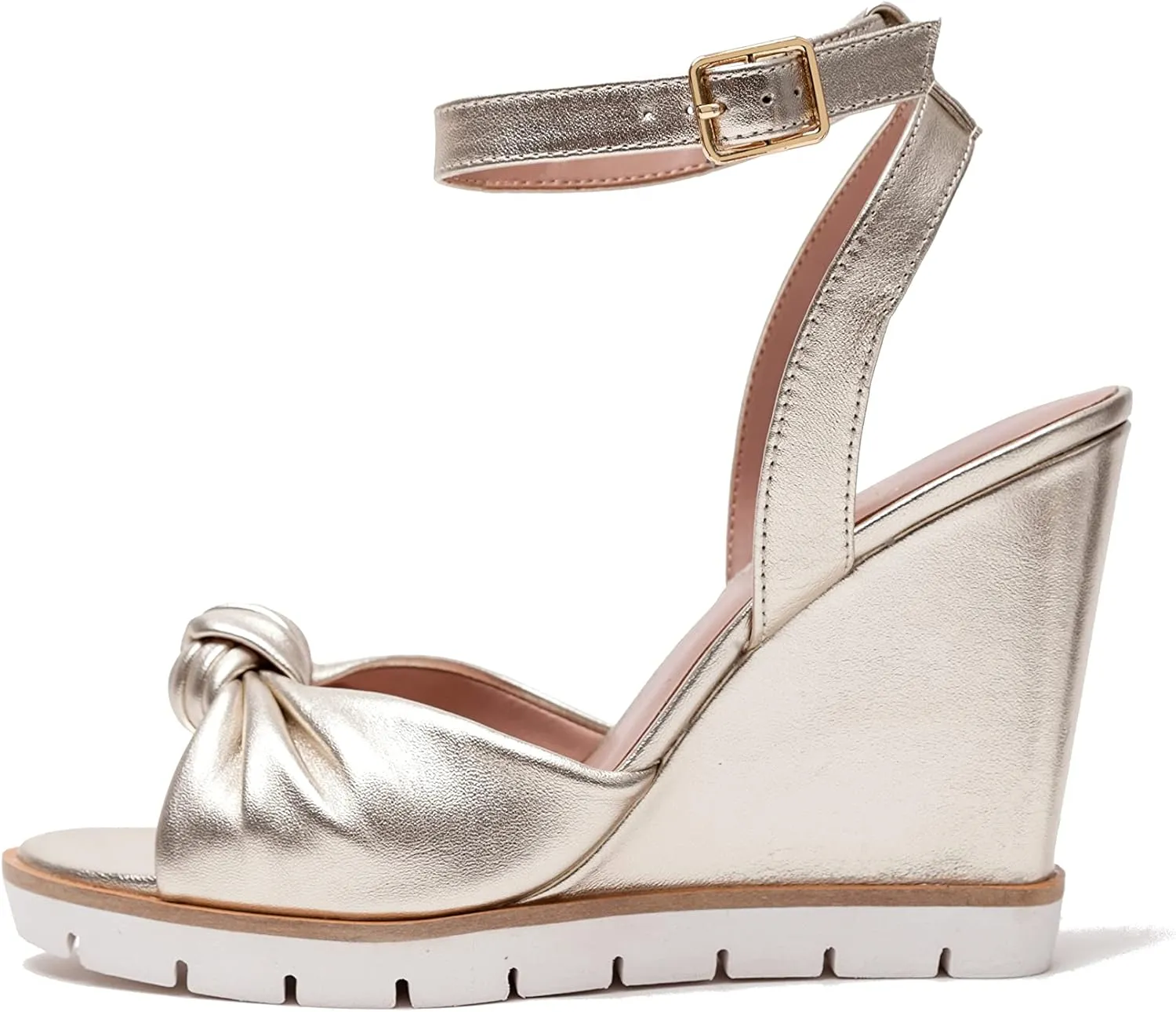 Linea Paolo - ELIANA - Womens Glam Twisted Bow Leather High Heel Wedge Sandals