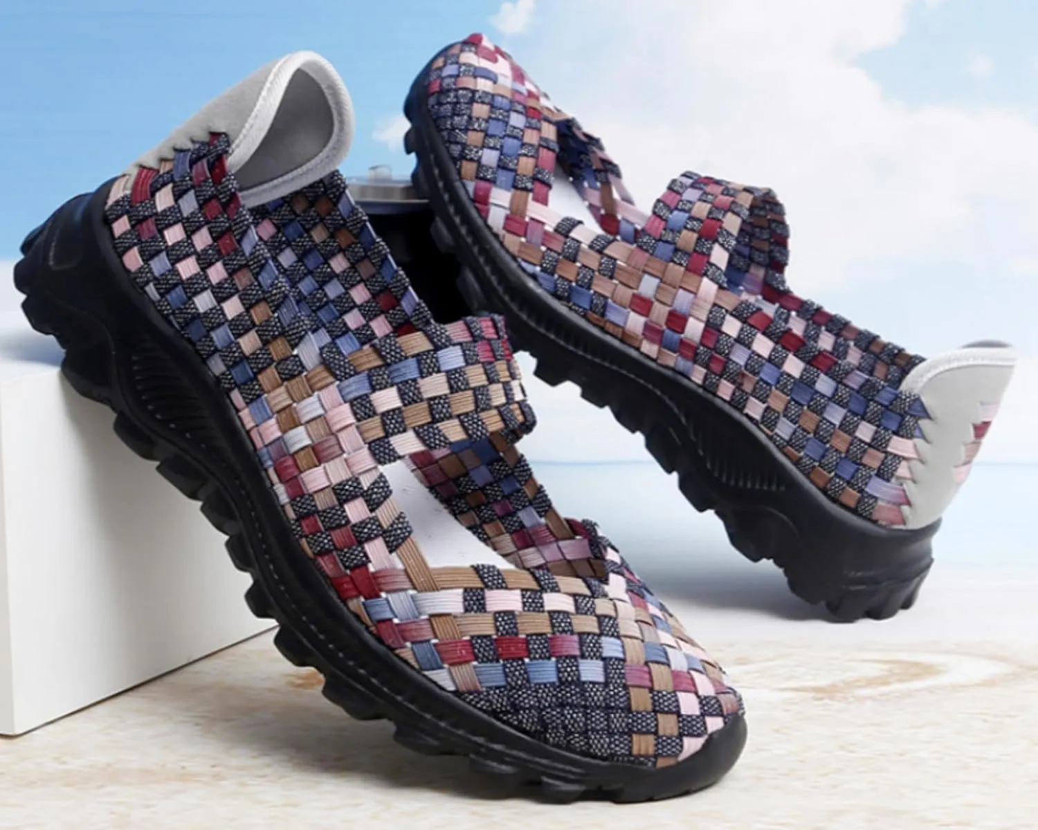 LLTMALL Women's Woven Mary Jane Flats - Stretch Elastic Slip-On Loafers | Breathable Comfort Sneakers for Walking & Casual Wear