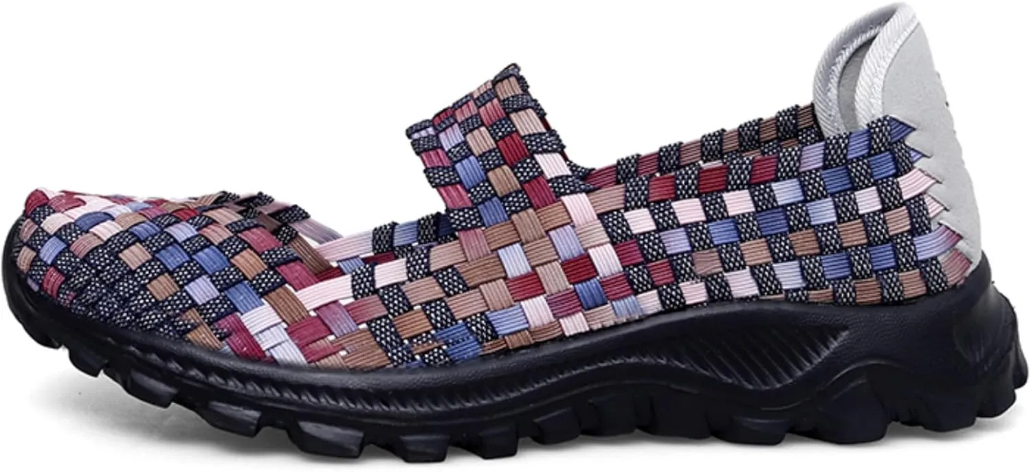 LLTMALL Women's Woven Mary Jane Flats - Stretch Elastic Slip-On Loafers | Breathable Comfort Sneakers for Walking & Casual Wear