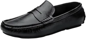 Loafers for Men Genuine Leather Stitching Detailed Round Toe Comfortable Resistant Flat Heel Casual Wedding Slip-On Boat Shoes