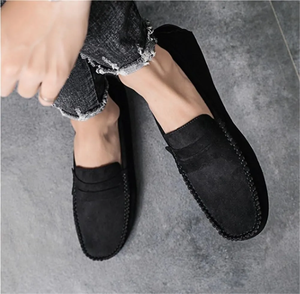 Loafers for Men Round Toe Suede Vamp Driving Loafers Flat Heel Comfortable Lightweight Party Slip On