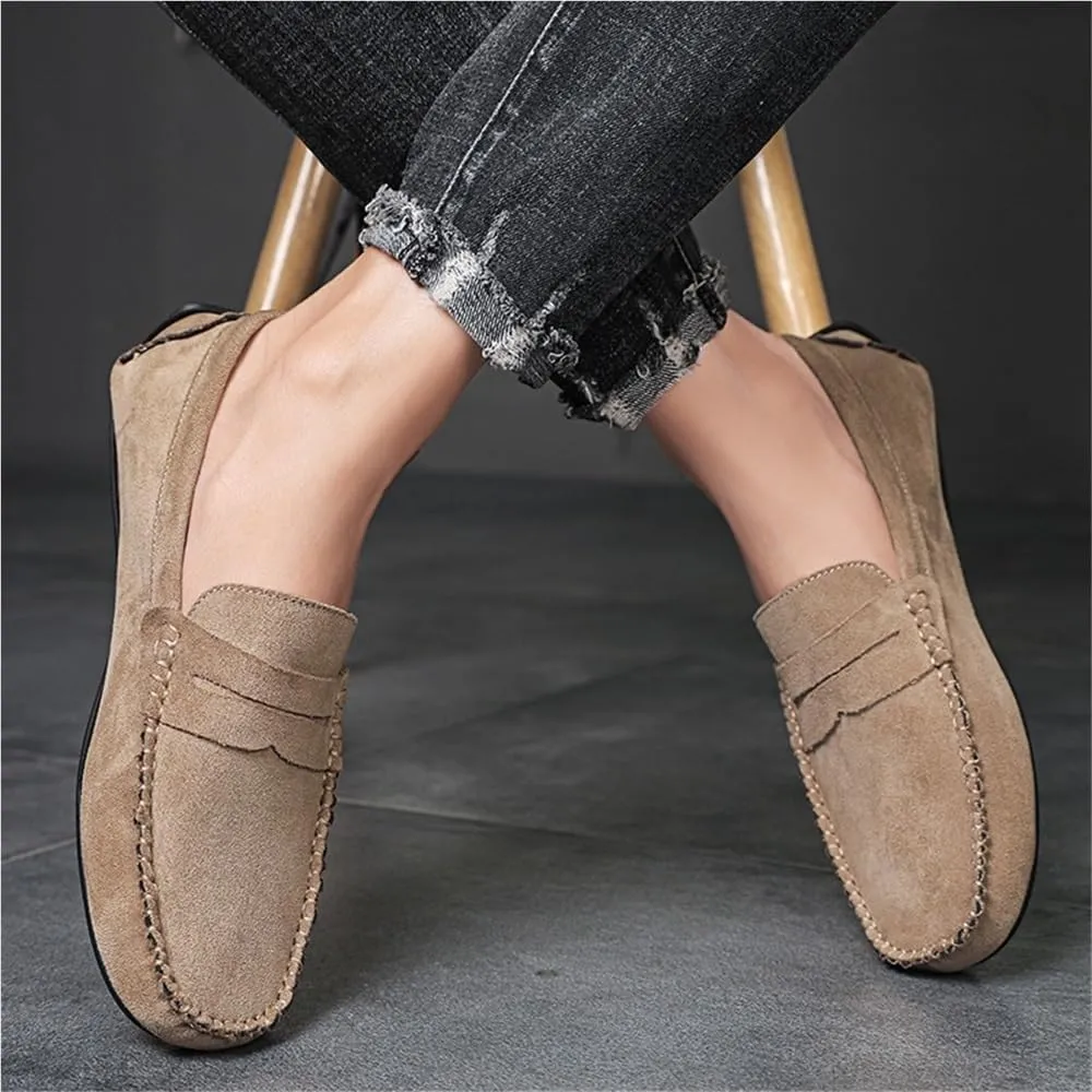 Loafers for Men Round Toe Suede Vamp Driving Loafers Flat Heel Comfortable Lightweight Party Slip On