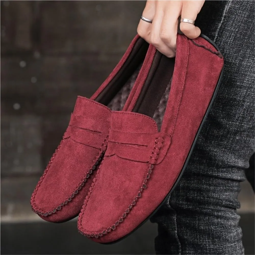 Loafers for Men Round Toe Suede Vamp Driving Loafers Flat Heel Comfortable Lightweight Party Slip On