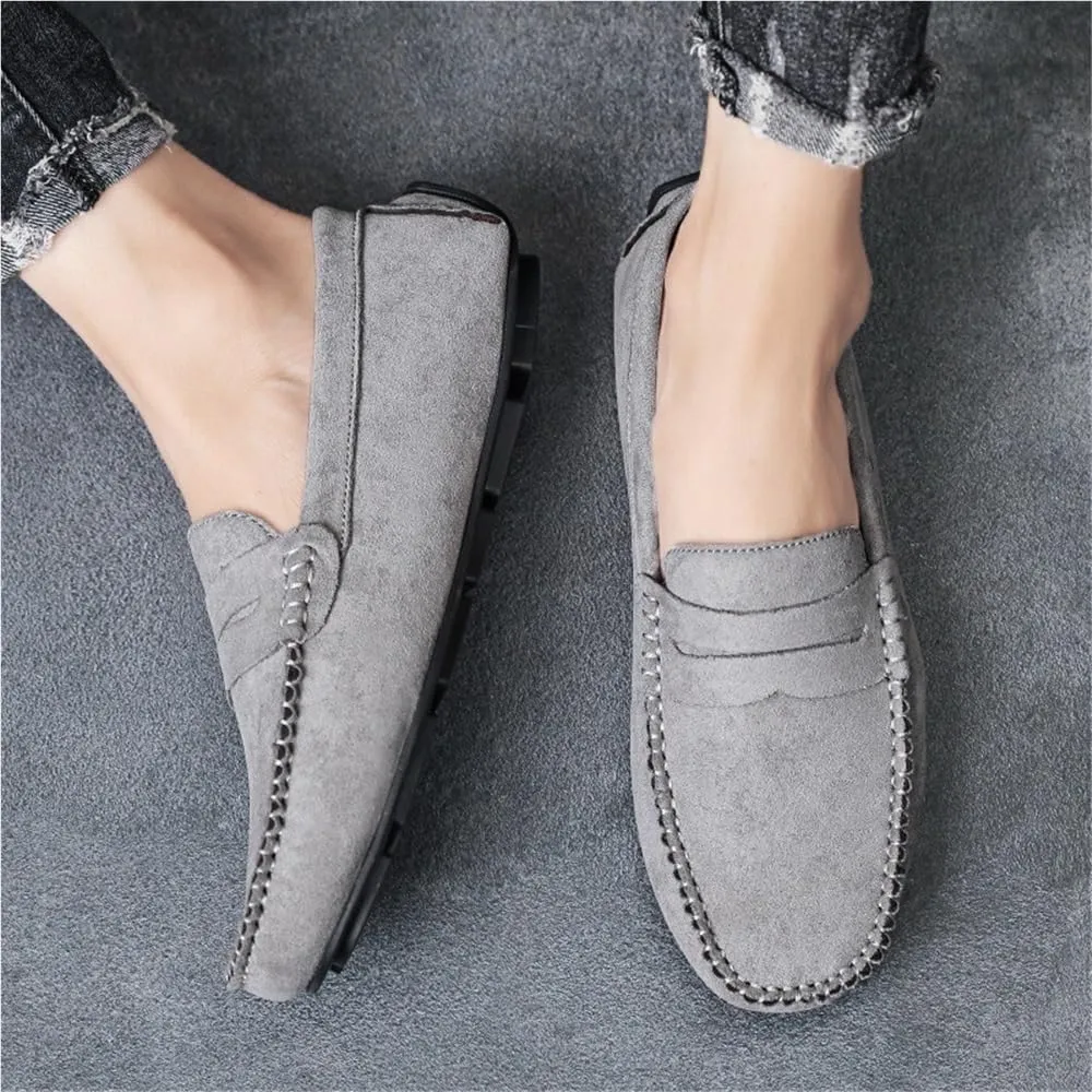 Loafers for Men Round Toe Suede Vamp Driving Loafers Flat Heel Comfortable Lightweight Party Slip On