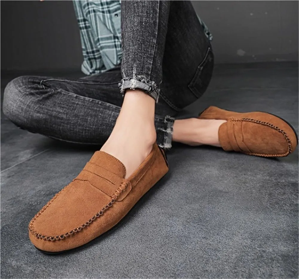 Loafers for Men Round Toe Suede Vamp Driving Loafers Flat Heel Comfortable Lightweight Party Slip On