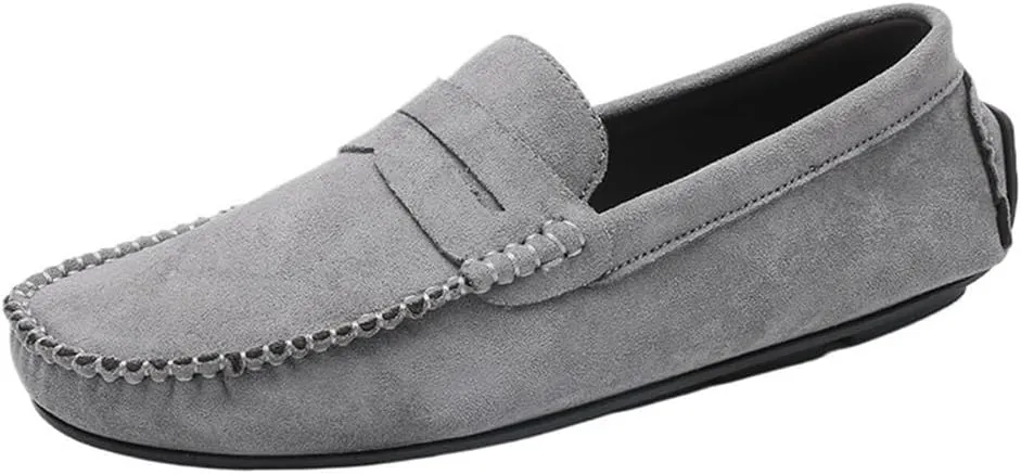 Loafers for Men Round Toe Suede Vamp Driving Loafers Flat Heel Comfortable Lightweight Party Slip On