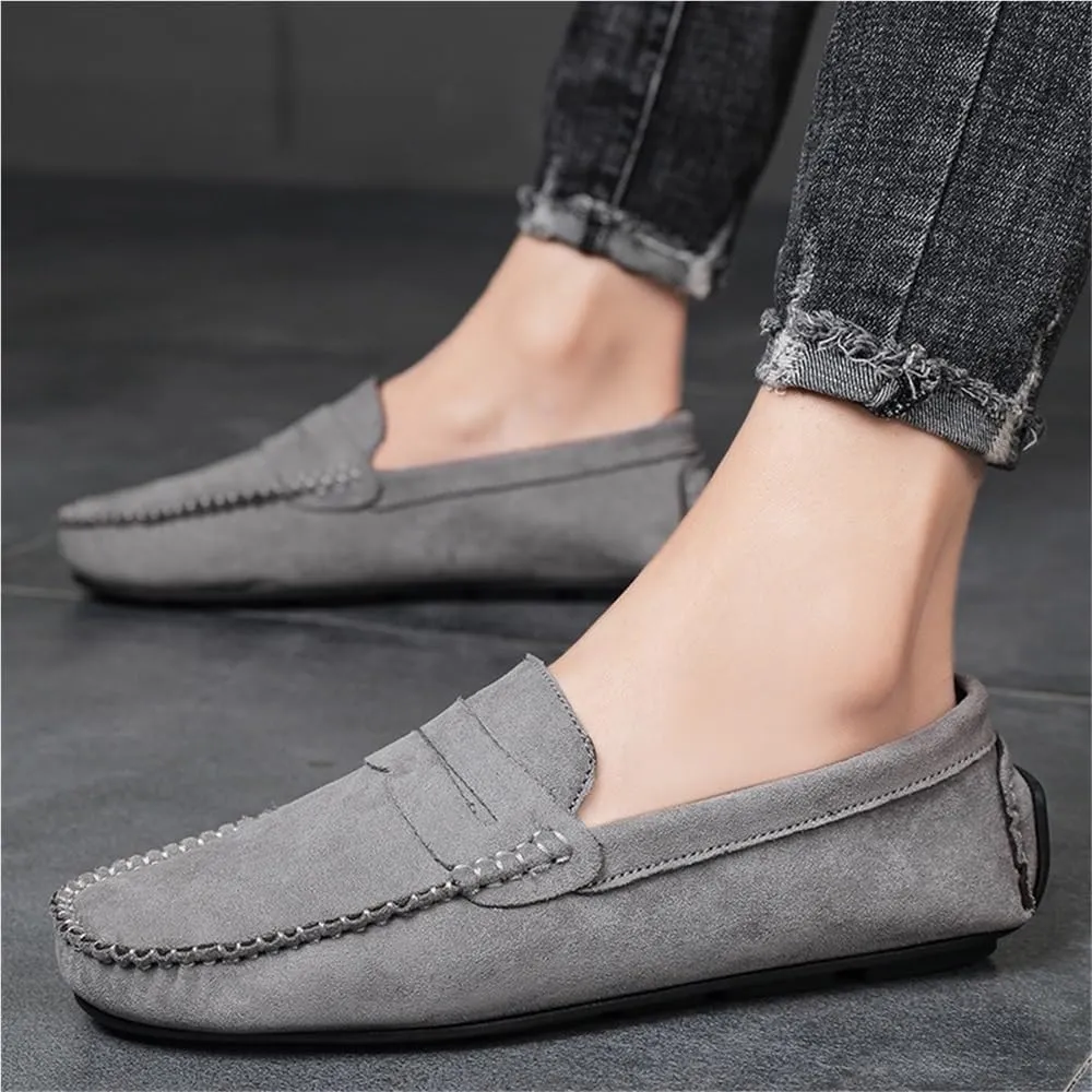 Loafers for Men Round Toe Suede Vamp Driving Loafers Flat Heel Comfortable Lightweight Party Slip On