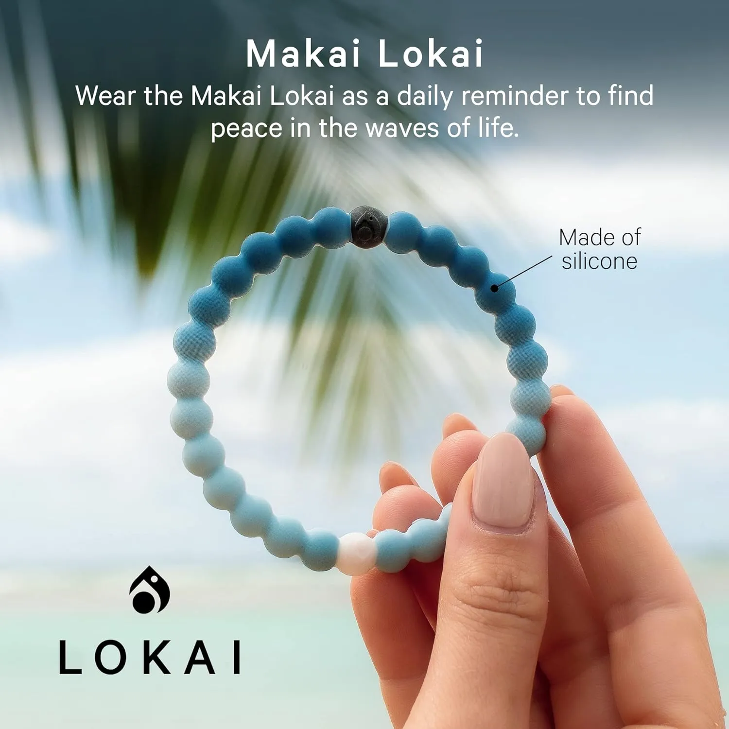 Lokai Hawaiian Silicone Beaded Bracelets for Women & Men, The Surf Collection - Ohana Beach Jewelry Fashion Bead Bracelet with Black & White Beads - Ring Bangle Slide-On Style for Comfortable Fit