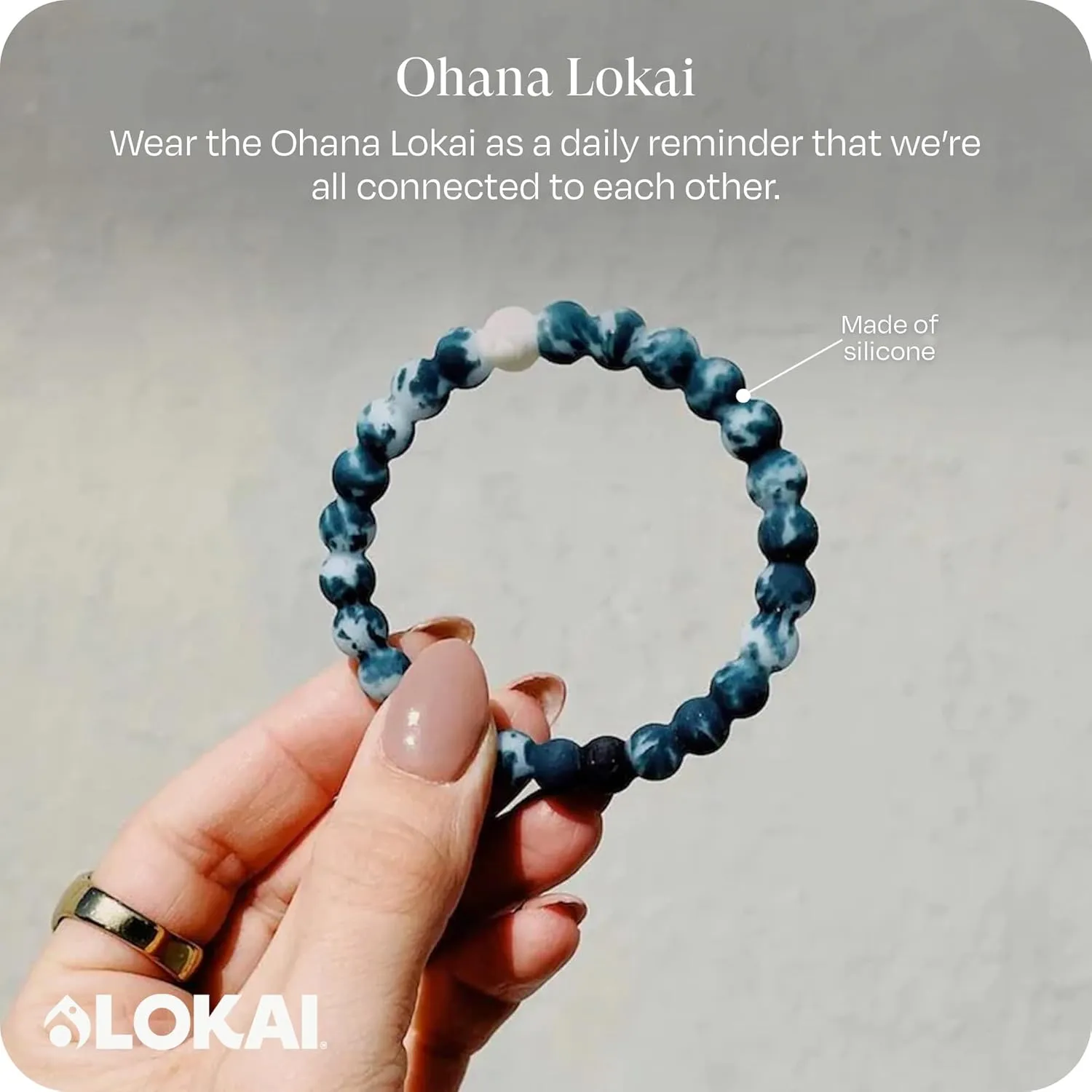 Lokai Hawaiian Silicone Beaded Bracelets for Women & Men, The Surf Collection - Ohana Beach Jewelry Fashion Bead Bracelet with Black & White Beads - Ring Bangle Slide-On Style for Comfortable Fit