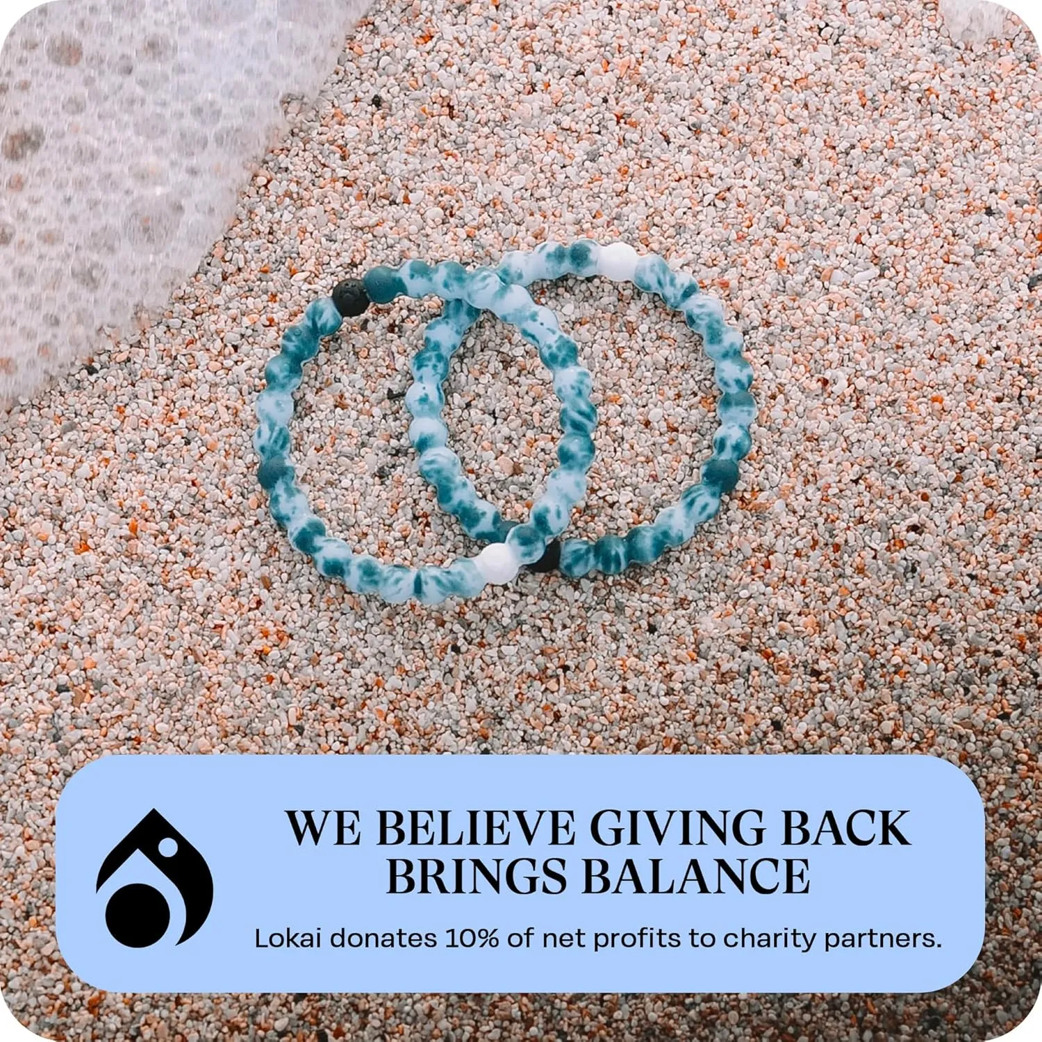 Lokai Hawaiian Silicone Beaded Bracelets for Women & Men, The Surf Collection - Ohana Beach Jewelry Fashion Bead Bracelet with Black & White Beads - Ring Bangle Slide-On Style for Comfortable Fit