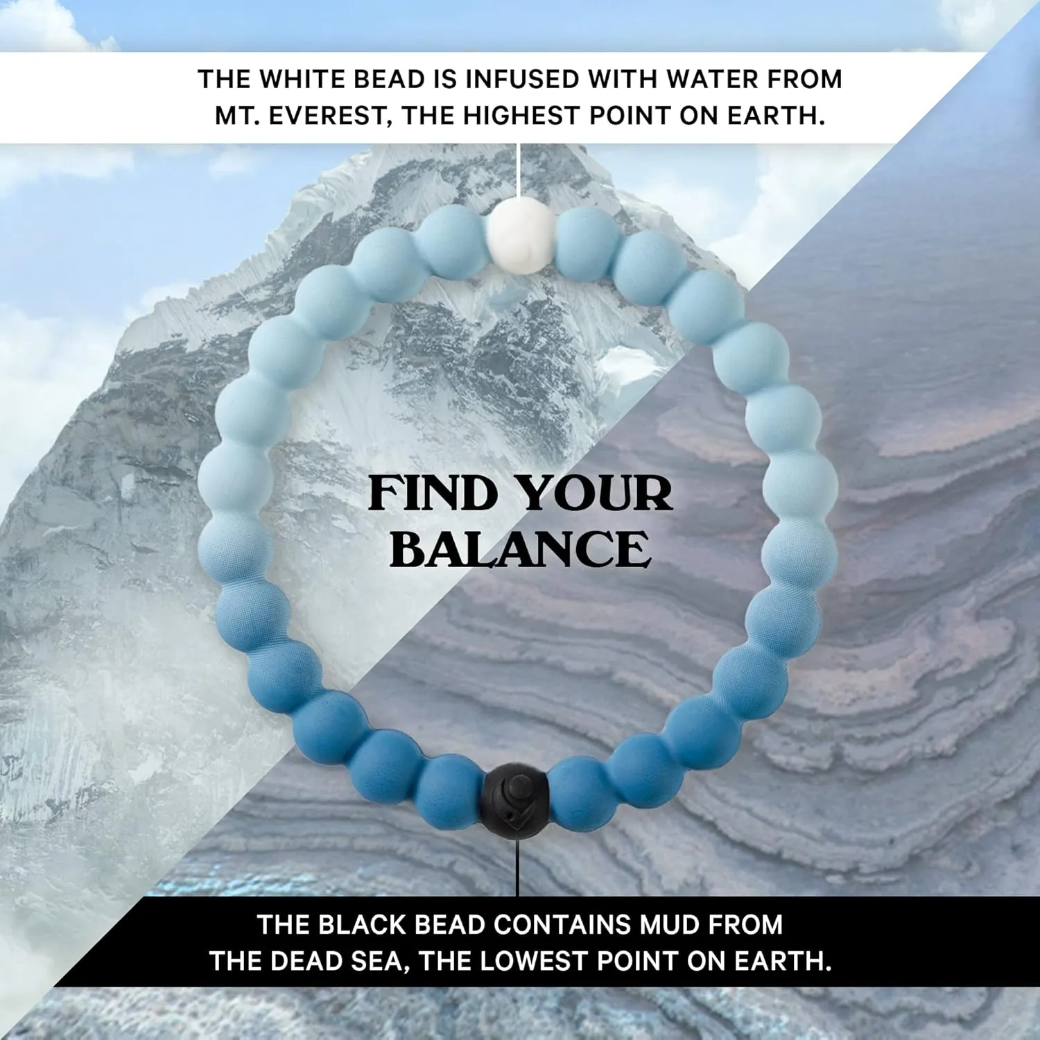 Lokai Hawaiian Silicone Beaded Bracelets for Women & Men, The Surf Collection - Ohana Beach Jewelry Fashion Bead Bracelet with Black & White Beads - Ring Bangle Slide-On Style for Comfortable Fit