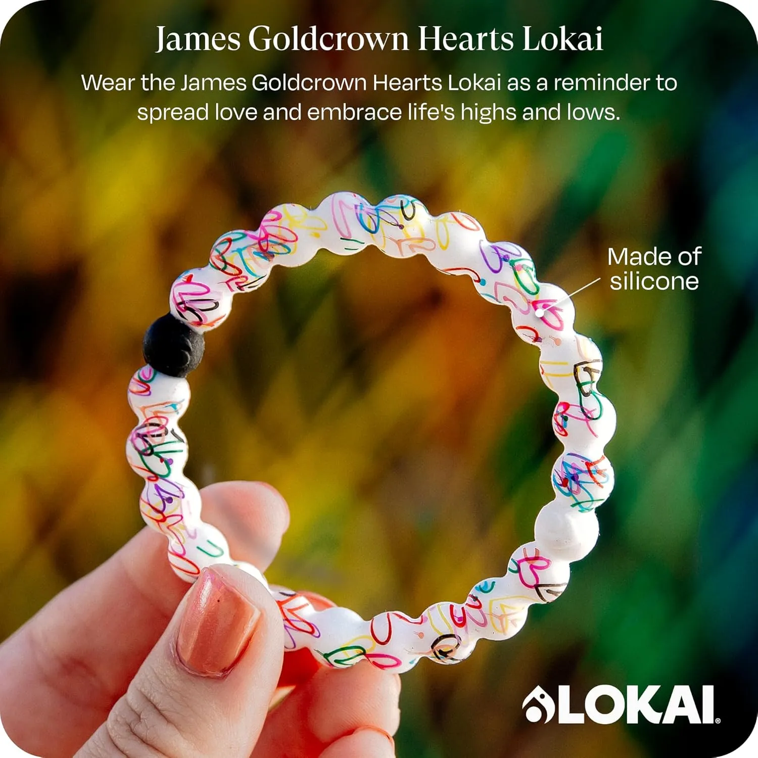 Lokai Silicone Beaded Bracelet for Women & Men, Artist Collection - James Goldcrown - Silicone Bracelet Slides-On, Comfortable Fit