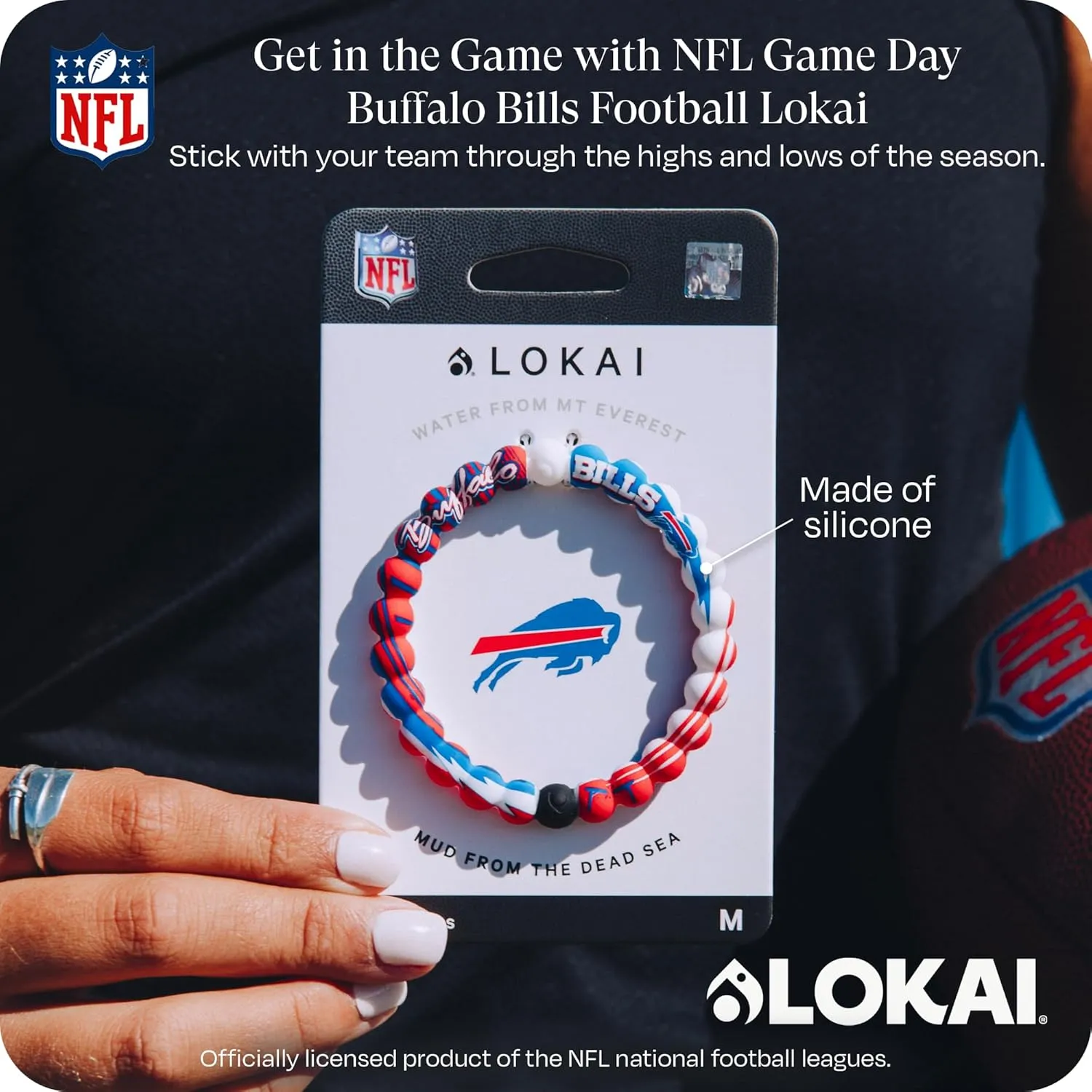 Lokai Silicone Beaded Bracelet NFL Football Home Field Collection - Beaded Bracelet for Women & Men, Silicone Jewelry Fashion Bracelet Slides-On for Comfortable Fit