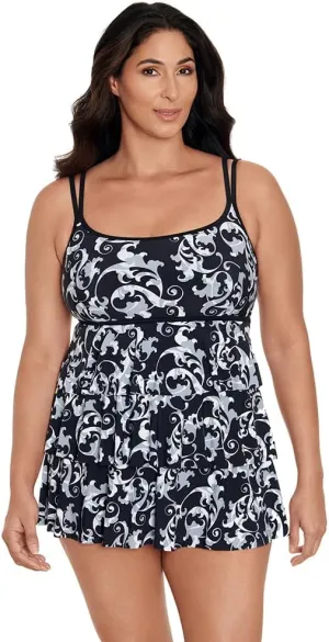 Longitude Women's Plus Swimwear Triple Tier Long Torso One Piece Swimdress