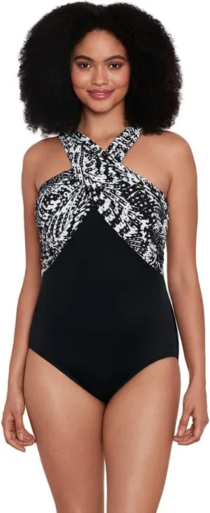 Longitude Women's Swimwear Crossover Draped Tank Soft Cup One Piece Swimsuit
