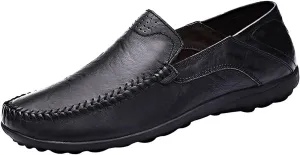 LOUECHY Men's Leather Slip-On Loafer Lightweight Driving Shoes Casual Moccasin Slipper