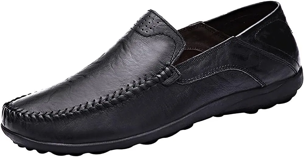 LOUECHY Men's Leather Slip-On Loafer Lightweight Driving Shoes Casual Moccasin Slipper