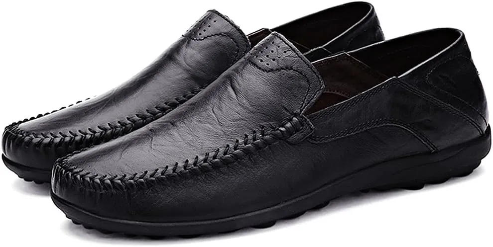 LOUECHY Men's Leather Slip-On Loafer Lightweight Driving Shoes Casual Moccasin Slipper