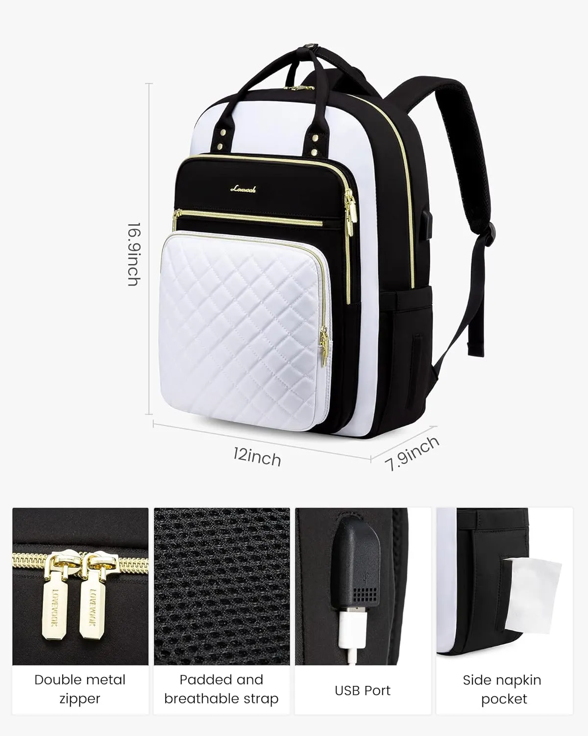 LOVEVOOK Laptop Backpack for Women, Lightweight Casual Daypacks, 15.6in Laptop, USB Port, Oxford Cloth, Ergonomic Shoulder Straps, 18 Pockets, 12-Month Free Return