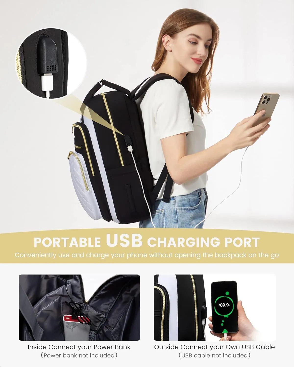 LOVEVOOK Laptop Backpack for Women, Lightweight Casual Daypacks, 15.6in Laptop, USB Port, Oxford Cloth, Ergonomic Shoulder Straps, 18 Pockets, 12-Month Free Return